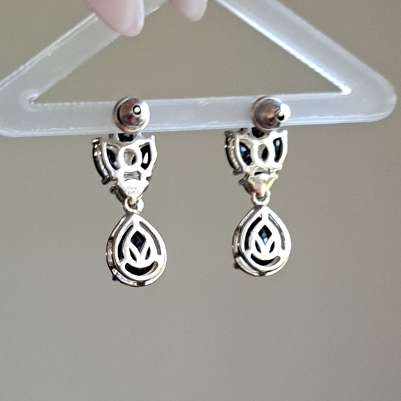 Midnight Sapphire Dangling Earrings in Platinum Over 925 Sterling Silver - Picture 6 of 9